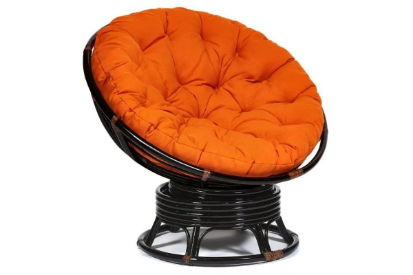 Кресло-качалка Papasan w 23/01 B с подушкой Antique brown, ткань Оранжевый