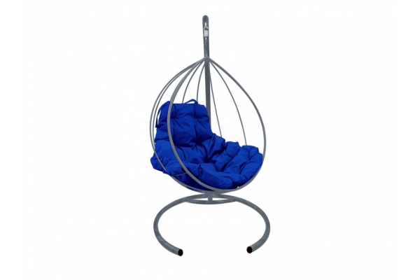 Подвесное кресло Кокон Капля каркас серый-подушка синяя