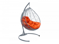 Подвесное кресло Кокон Капля ротанг каркас серый-подушка оранжевая