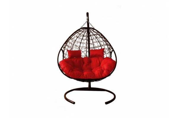 Подвесное кресло Кокон Для двоих ротанг каркас коричневый-подушка красная