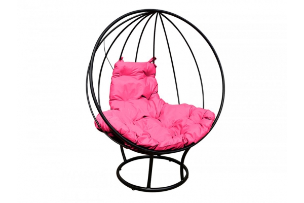Кресло Кокон Круглый на подставке каркас чёрный-подушка розовая