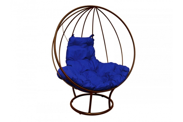 Кресло Кокон Круглый на подставке каркас коричневый-подушка синяя