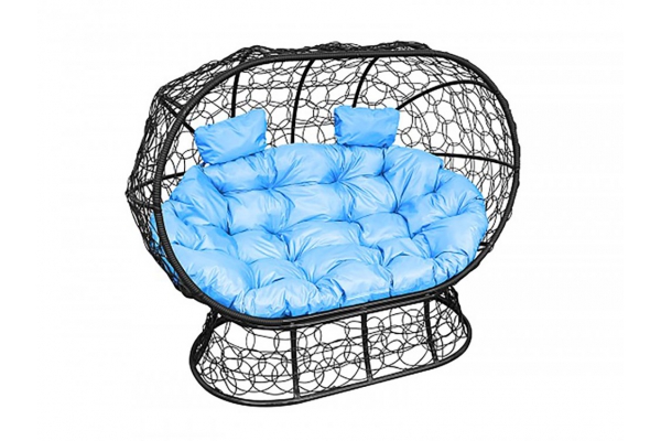 Подвесной диван Кокон Лежебока на подставке каркас чёрный-подушка голубая