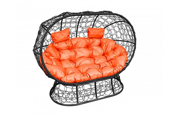 Подвесной диван Кокон Лежебока на подставке каркас чёрный-подушка оранжевая