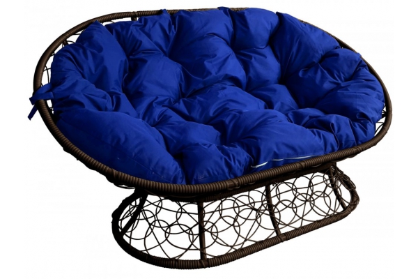 Диван Мамасан с ротангом каркас коричневый-подушка синяя