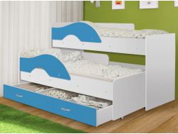Кровать выкатная с ящиком Радуга белая-голубой