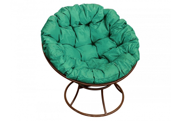 Кресло Папасан без ротанга каркас коричневый-подушка зелёная