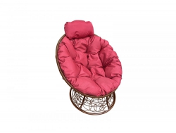 Кресло Папасан мини с ротангом каркас коричневый-подушка красная