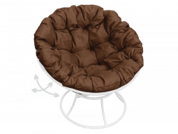 Кресло Папасан пружинка без ротанга каркас белый-подушка коричневая