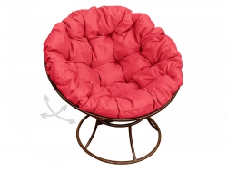 Кресло Папасан пружинка без ротанга каркас коричневый-подушка красная