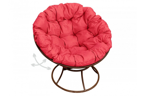 Кресло Папасан пружинка без ротанга каркас коричневый-подушка красная
