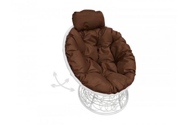 Кресло Папасан пружинка мини с ротангом каркас белый-подушка коричневая