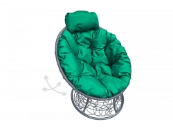 Кресло Папасан пружинка мини с ротангом каркас серый-подушка зелёная