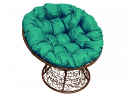 Кресло Папасан с ротангом каркас коричневый-подушка зелёная