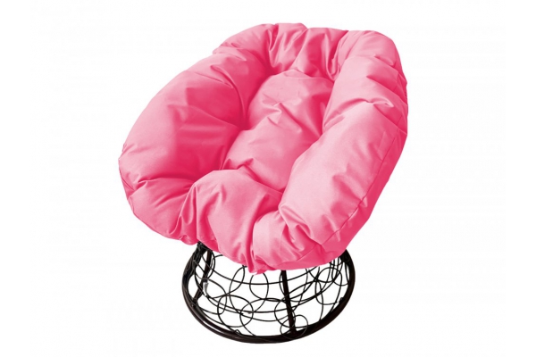 Кресло Пончик с ротангом каркас черный-подушка розовая