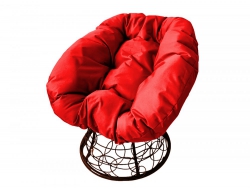 Кресло Пончик с ротангом каркас коричневый-подушка красная