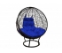 Кресло Кокон Круглый на подставке ротанг каркас чёрный-подушка синяя