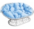 Диван Мамасан с ротангом каркас белый-подушка голубая