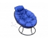 Кресло Папасан пружинка мини без ротанга каркас чёрный-подушка синяя