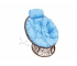 Кресло Папасан пружинка мини с ротангом каркас коричневый-подушка голубая