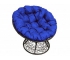 Кресло Папасан с ротангом каркас чёрный-подушка синяя