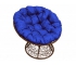 Кресло Папасан с ротангом каркас коричневый-подушка синяя