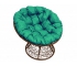 Кресло Папасан с ротангом каркас коричневый-подушка зелёная