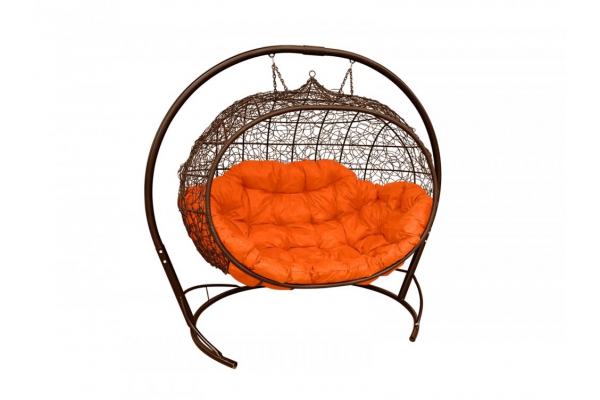 Подвесной диван Кокон Улей каркас коричневый-подушка оранжевая
