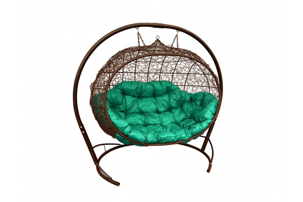 Подвесной диван Кокон Улей каркас коричневый-подушка зелёная
