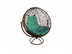 Кресло Кокон Круглый вращающийся ротанг каркас коричневый-подушка зелёная