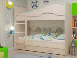 Двухъярусная кровать с ящиками Мая млечный дуб